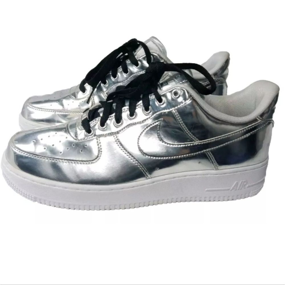 Nike Air Force 1 Low Metallic Chrome Womens Size 13.5 Shoes CQ6566-001 Silver - Picture 1 of 14